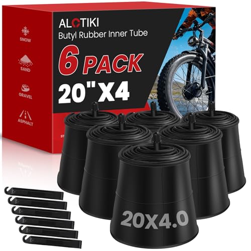 20x4 Bicycle Tube Set with Schrader Valve - 6 Pack for Mountain, City & E-Bikes