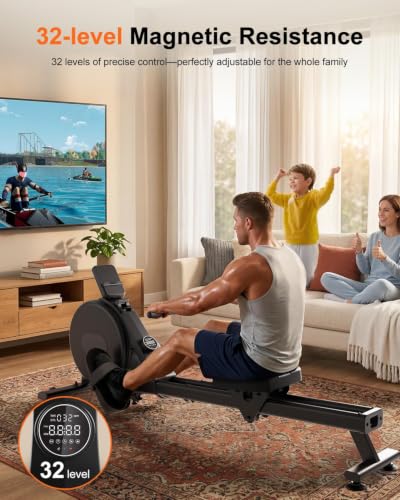 Magnetic Rowing Machine with 32 Levels - Dark Black