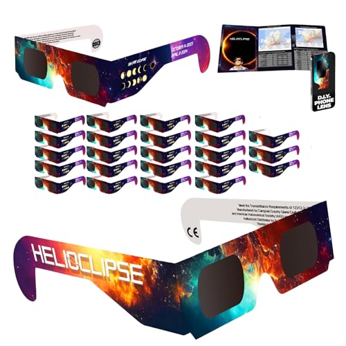 Helioclipse 25 Pack Solar Eclipse Glasses 2024 - Trusted for Direct Solar Eclipse Viewing - Iso 12312-2 & Ce Certified