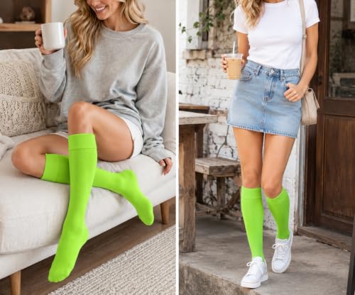 Knee High Socks for Men & Women - Soft Long Tube - Medium-Large Green