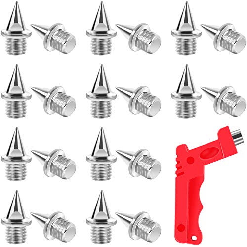 1/4 Inch Track and Field Spikes - 20 Piece Set with Wrench - Silver