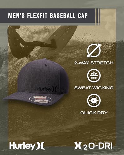 Hurley Mens Baseball Cap Moisture-Wicking Flexfit Curved Bill Fitted Hat Large-X-Large Dark Grey