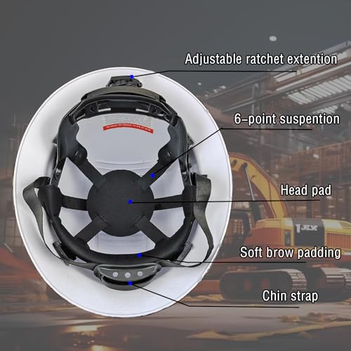 HDPE Full Brim Hard Hat, Construction Safety Helmet with Vented Holes, 6 Point Adjustable Ratchet Suspension, ?Meets ANSI/ISEA Z89.1