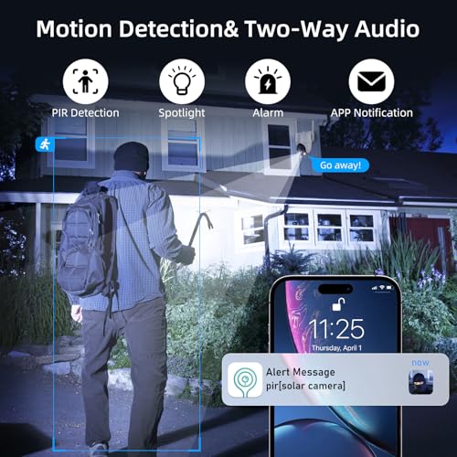 4G LTE Cellular Solar Security Camera Wireless Outdoor, No WiFi Security Camera, 360¡Æ View, 2K Night Vision, PIR Detection, 2 Way Audio, Motion Alerts, Built in SIM Card Support Verizon/AT&T/T-Mobile