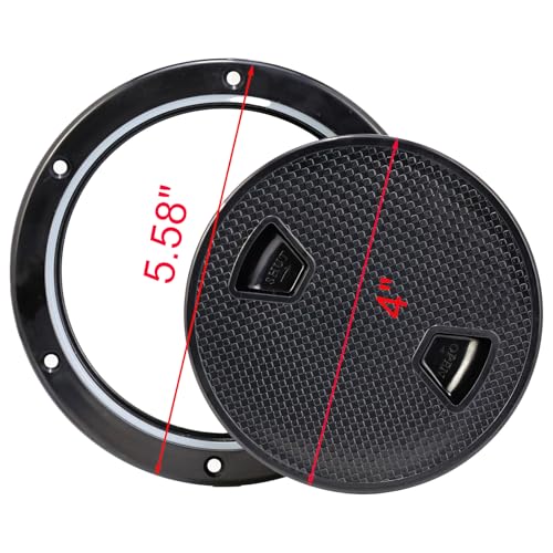 4-Inch Circular Non-Slip Boat Hatch Deck Plate - 2 Pack, Black