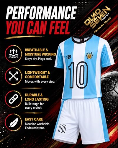 Quad Seven Boys 2-Piece Soccer Jersey & Athletic Shorts Set - Light Blue Argentina 16-18