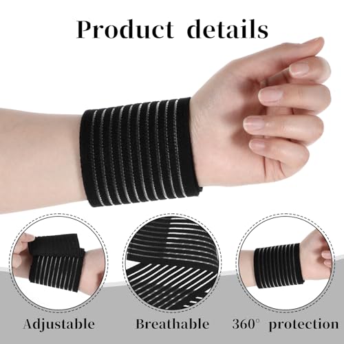 Adjustable Wrist Wraps - 4 PCS Compression Support Bands - Black