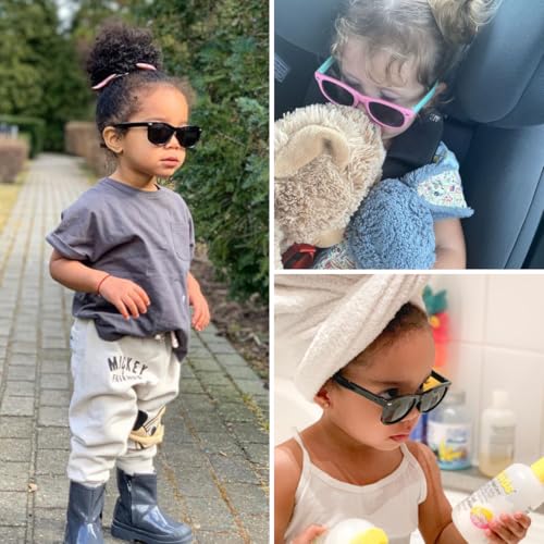 BEALER Kids Polarized Sunglasses for Girls & Boys – UV Protection, Flexible Rubber Frames, 3-9 yrs, M3 Glossy Black+Pink/Cyan+Blue/Dark Blue (45mm)
