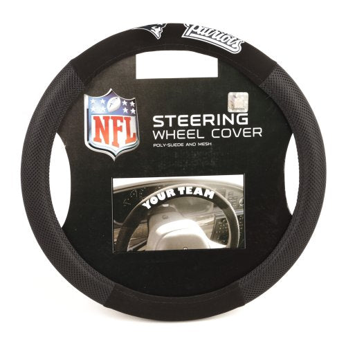 New England Patriots Poly-Suede Steering Wheel Cover - Black