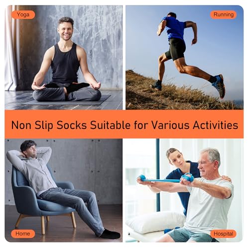 GRPSKCOS Non Slip Socks for Men - 3 Pairs Anti-Skid House Slippers, Black Gray Navy, Size 9-11