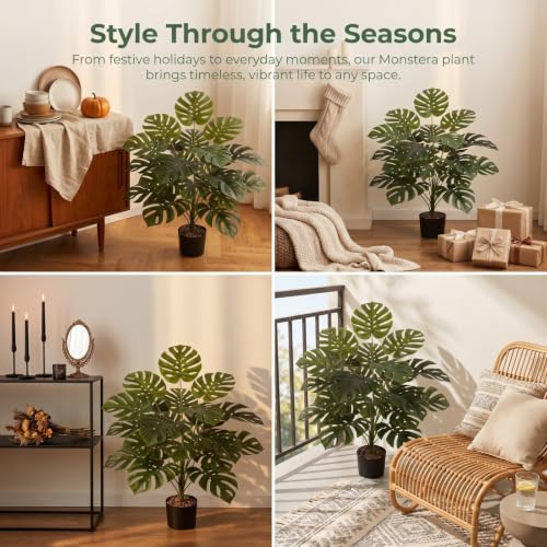 40-Inch Artificial Potted Monstera Tree - Lifelike Indoor Outdoor Floor Plant