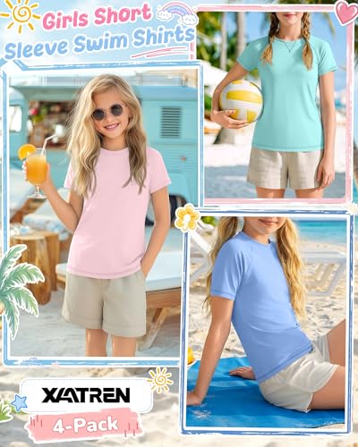 Girls UPF 50+ Rash Guard Swim Shirts - 4 Pack (11-12 Years)