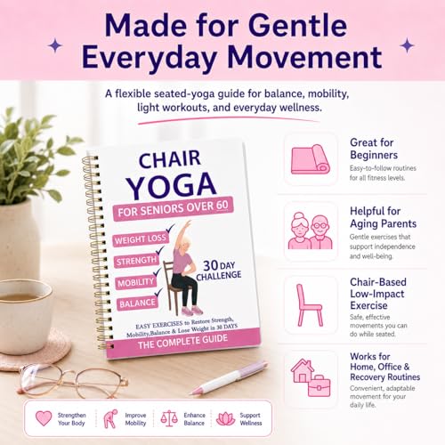 Chair Yoga for Seniors Over 60 - 30-Day Challenge Guide & Chart - Pink