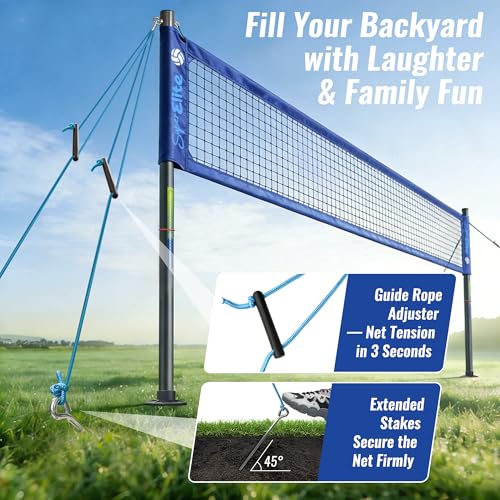 Heavy-Duty Volleyball Net Set - 32 ft Regulation, Classic Blue