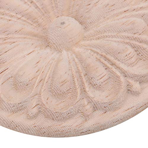 Mxfans 60mm Wood Carved Decorative Round Flower Decal Applique Furniture Pack of 2