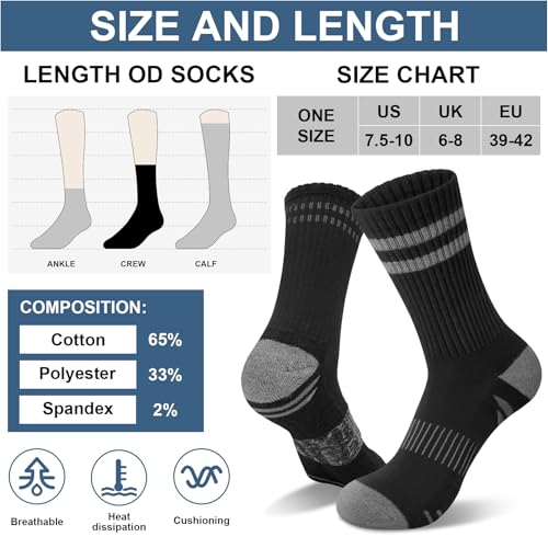 Women's Crew Compression Socks for Hiking and Running - 6 Pairs, Black