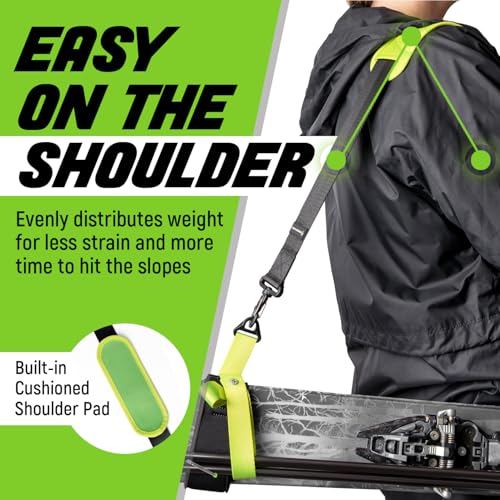 Ski and Pole Carrier Shoulder Strap for Easy Transport - Black or Green