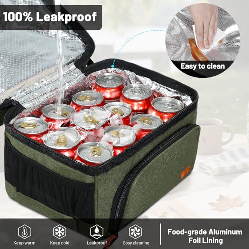 MIER Insulated Lunch Bag for Men Dual Compartment Army Green