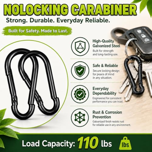 Heavy-Duty Carabiner Clip - 5.5 Inch Snap Hook, 2PCS-M14 Black