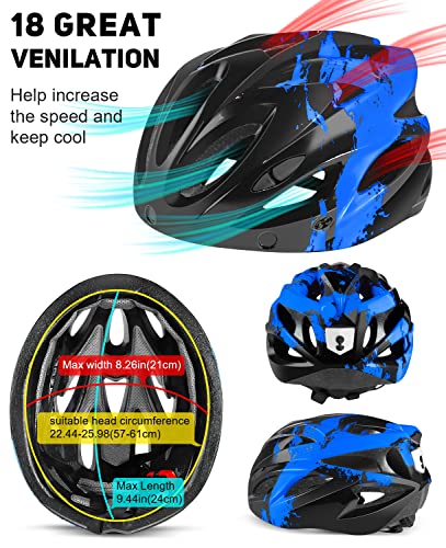 Tadpole Bike Helmet with Light & Goggles - Blue, Adult Unisex