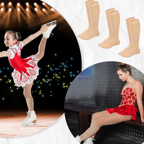 Knee High Ice Skating Socks for Women - 12 Pcs, One Size Nude
