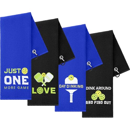 Hosuly 4 Pcs Dink Ball Towels with Clip - Microfiber, Black/Blue, Unisex