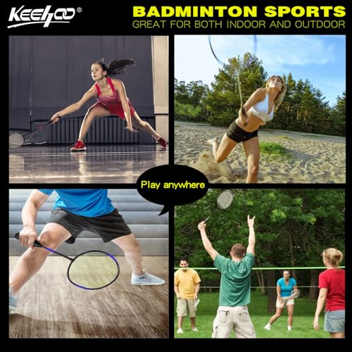 Badminton Racket Set for Adults & Kids - 4 Rackets, 6 Shuttlecocks, Carry Bag - Black, Red, Blue