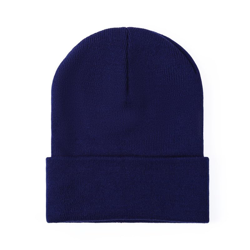 Stretchy Knit Cuffed Beanie - One Size Navy Blue