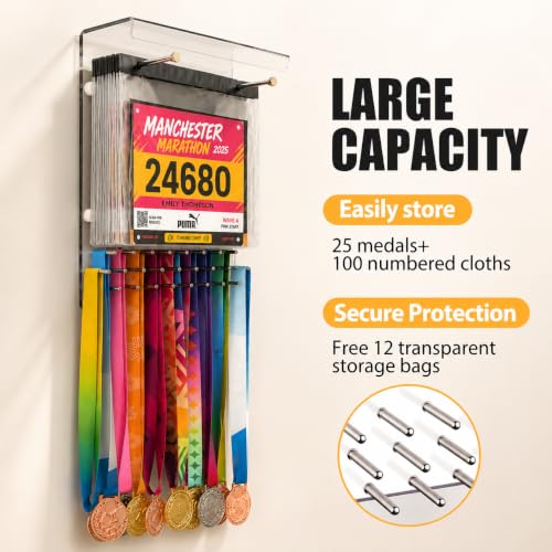 LED Acrylic Medal Display & Race Bib Holder - 25 Medals, Variation B