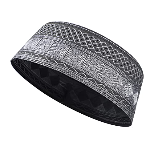 Muslim Prayer Kufi Hat - One Size White with Chain Embroidery