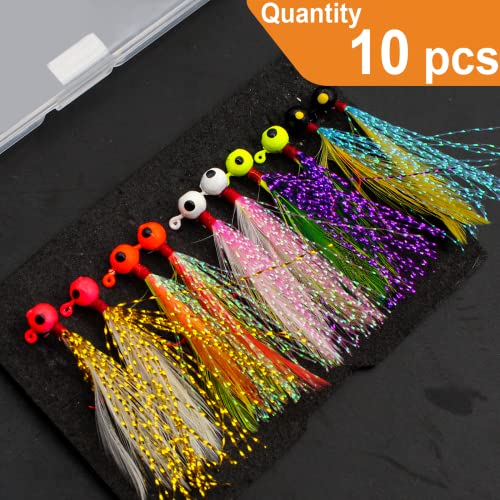 Fishing Jigs Kit - 10pcs Bucktail Jigs with Marabou Feathers