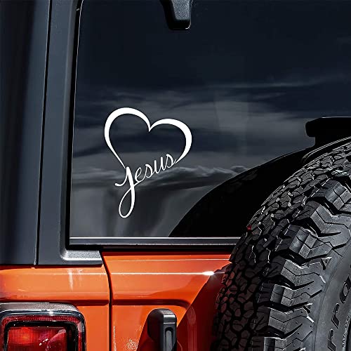 Jesus Heart Vinyl Car Decal Sticker - White for Auto, Truck, Van