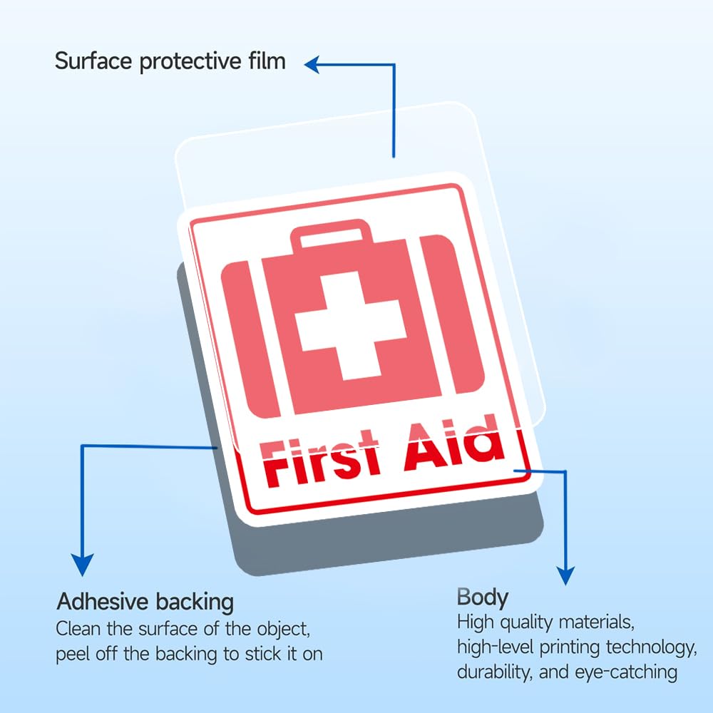 FALIMITLESS First Aid Sticker for Home 3Pcs First Aid Sign Sticker Vinyl Waterproof Decals for kit Boxes, Notebook, Tumbler, Laptop and Water Bottle