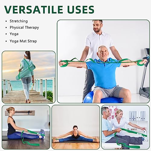 Yoga Stretching Strap with 10 Loops - Blue Non-Elastic Band for Therapy & Pilates