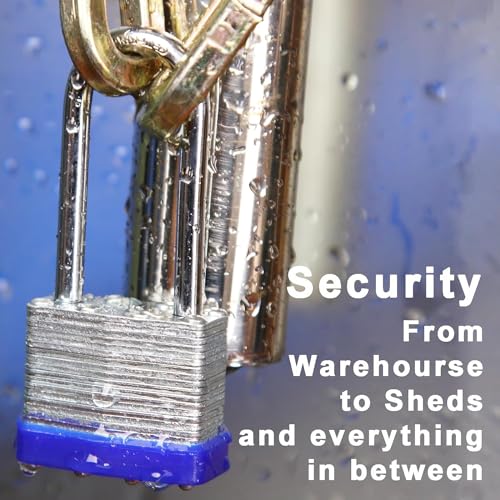 SEPOX¢ç 12Pcs Set Laminated-Padlocks with Key Different, Extra Long-Shackle, 1-9/16" 40MM Heavy-Duty Steel Lock Body Each Lock with 2 Big Key for Outdoor & Indoor Lockers-Locks, Fence, Gate, Tool-Box