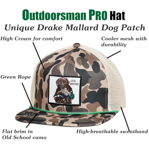 EDTREK Outdoorsman Pro Trucker Cap - Breathable Mesh Flat Brim Snapback with Duck Camo Green Rope