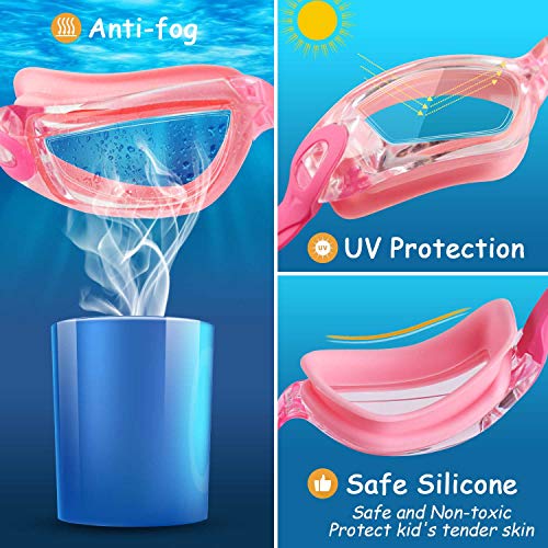 COOLOO Kids Swim Goggles, 2 Packs Swimming Goggles for Child Age 4-16