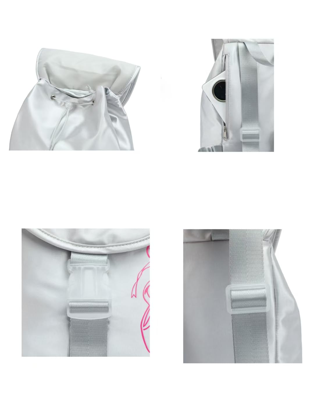 NOVELPAK Ballet Dance Backpack for Girls - 15L Personalized Tutu Bag with Multi-Pockets & Interchangeable Badge - Competition & Practice Dance Team Bag - Silver