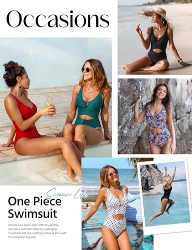 Women's Cutout One Piece Swimsuit with Front O-Ring V-Neck