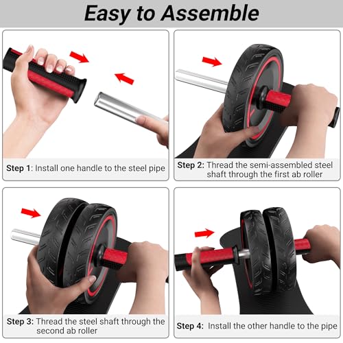 Ab Roller Wheel with Knee Pad - Heavy Duty Dual Wheel Design
