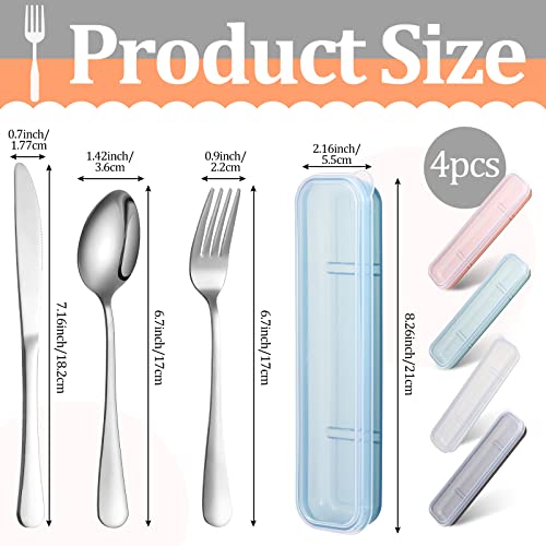 Yinkin 4 Pack Travel Silverware Set with Case - Stainless Steel Utensils for Lunch, Clear (Variant 4)