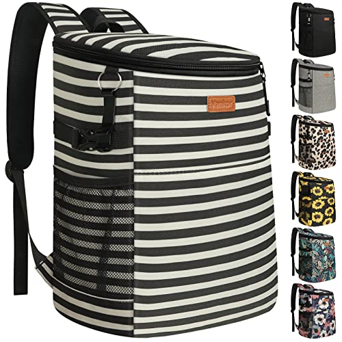 Vankor Insulated Backpack Cooler Bag 33/45 Cans with Leakproof PEVA - Black White Stripe, Adjustable Straps