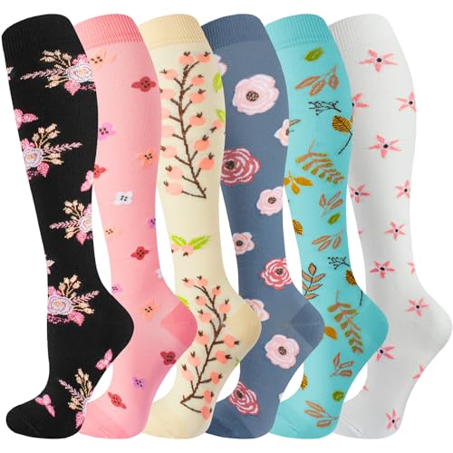 Cerpite 6 Pack Compression Socks for Women & Men 20-30 mmHg Knee-High, Assorted Small-Medium