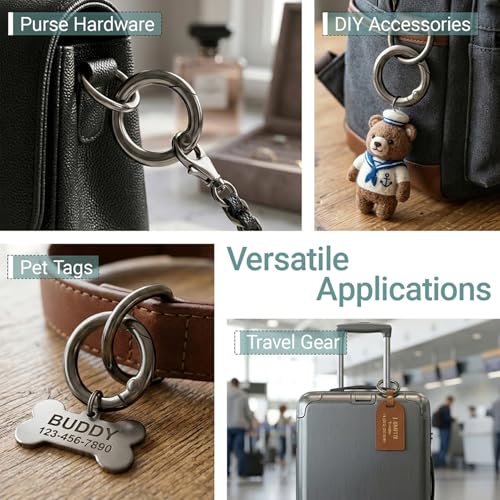 20pcs Zinc Alloy Round Carabiner Clips - Gray, 1/2 Inch
