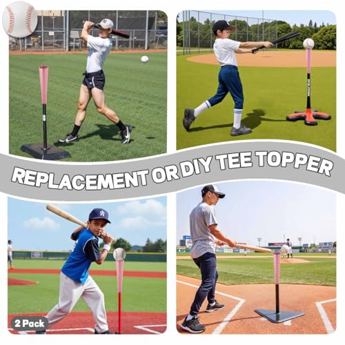 Pink Baseball & Softball Batting Tee Topper Replacement - Universal Rubber Ball Rest for Training, 2 Pack