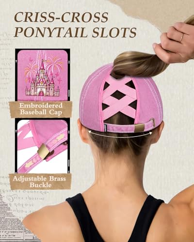 Castle Bowknot Women Ponytail Baseball Cap - Vintage Washed Distressed Trucker Hat