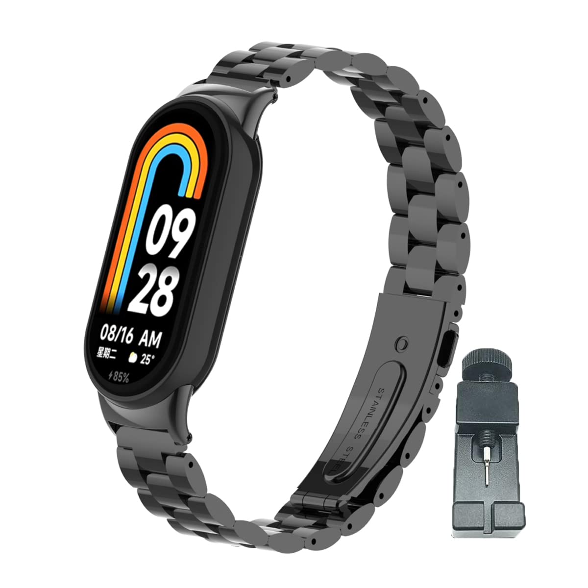 T-BLUER Compatible for Xiaomi Mi Band 8/9 Band, Mi Band 8 Stainless Steel Metal Replacement Strap Bracelet Wristband Accessories for Xiaomi Mi Band 9 Black