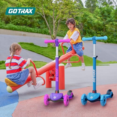 Kids Kick Scooter with LED Light-Up Wheels, 3 Adjustable Heights, Lean to Steer, Lightweight, Wide Anti-Slip Deck