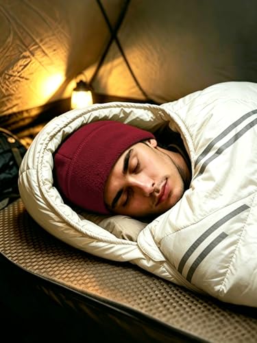 Winter Fleece Beanie - Double-Layer Brim Skull Cap - Burgundy