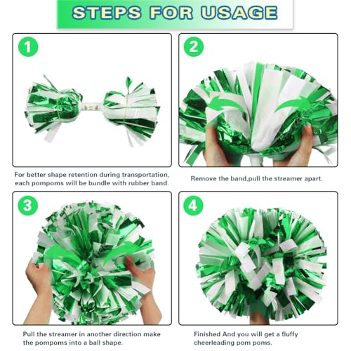 Lovecheer Green and White 2PCS Cheerleading Pom Poms with Baton Handle - Kids & Adults Sports Cheer Accessories